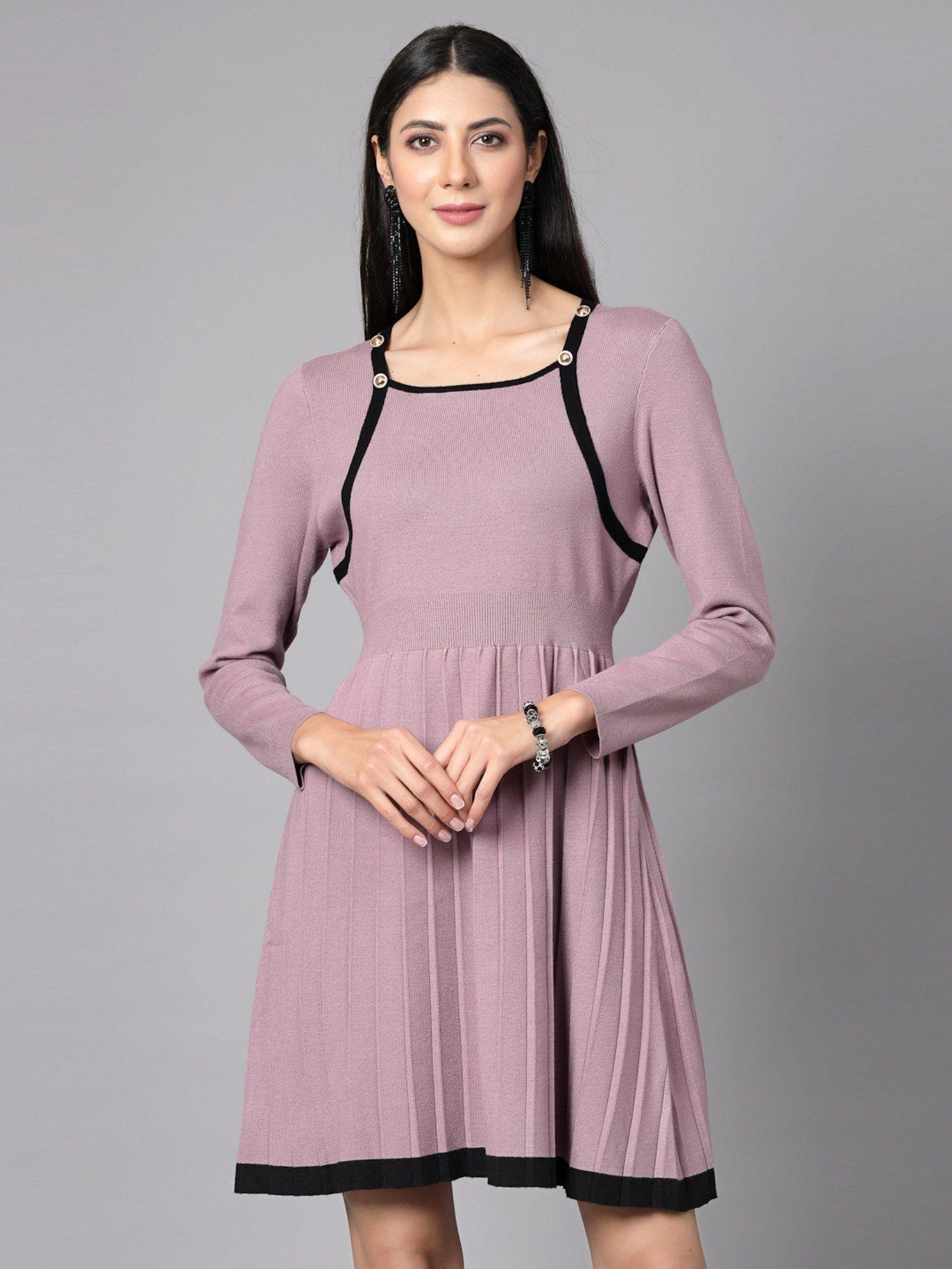 women winter wear flared mauve stylised & cosy dress