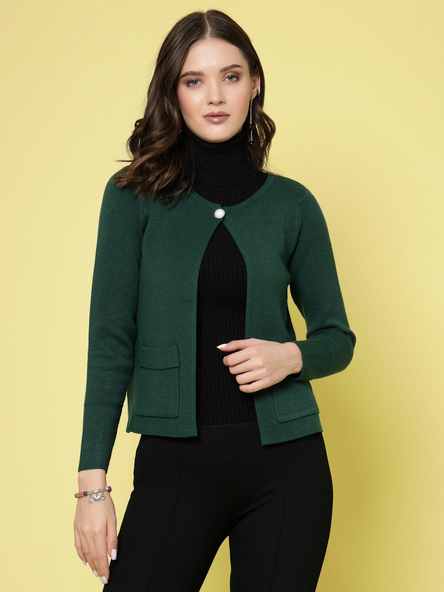 women winter wear green short & stylish cardigan