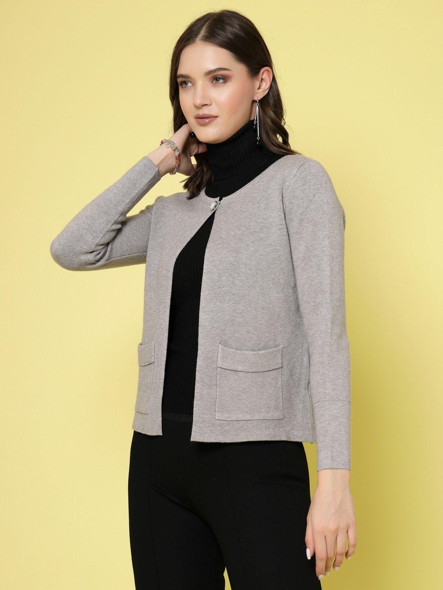 women winter wear grey short & stylish cardigan