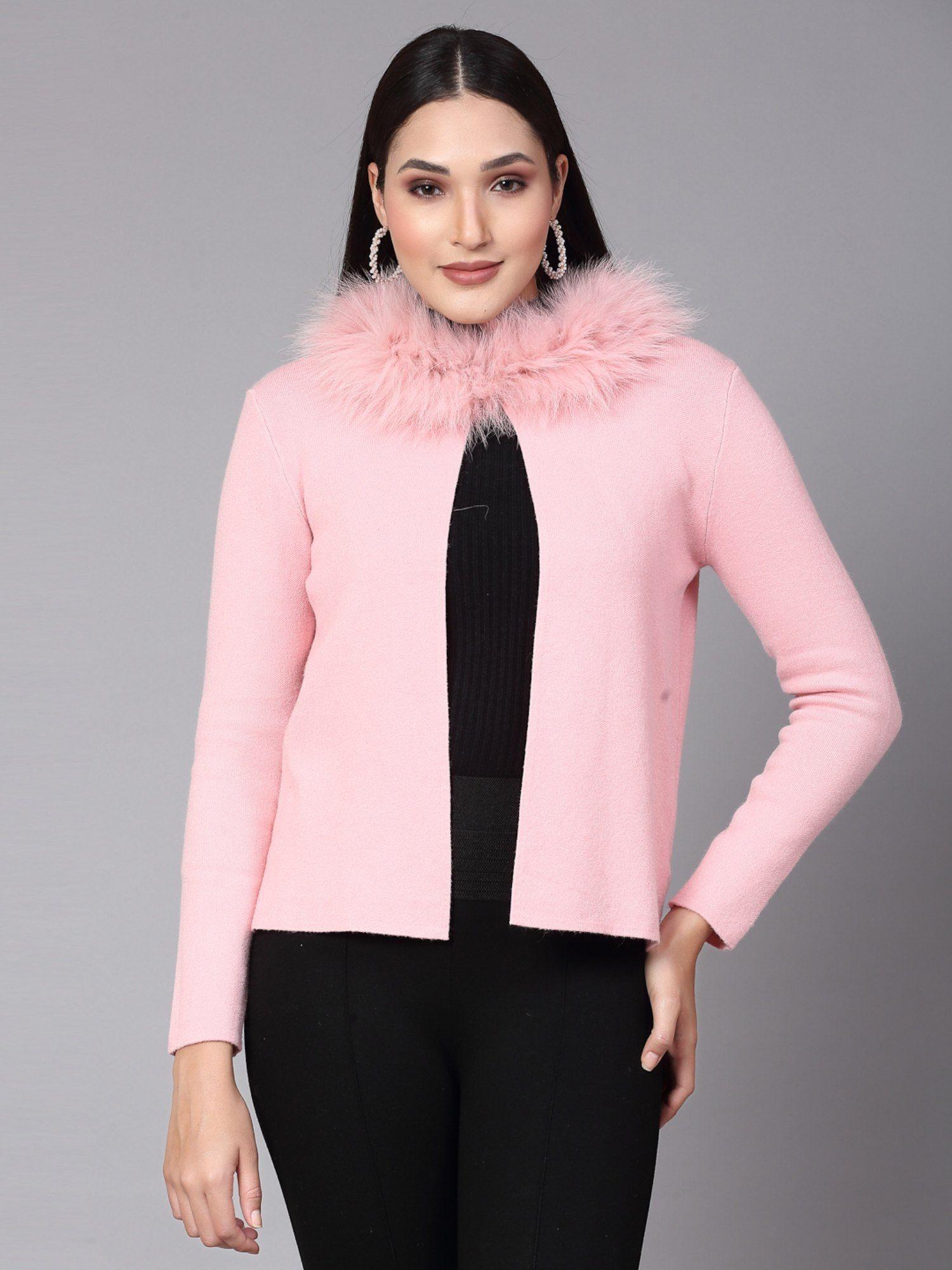 women winter wear peach furry shrug