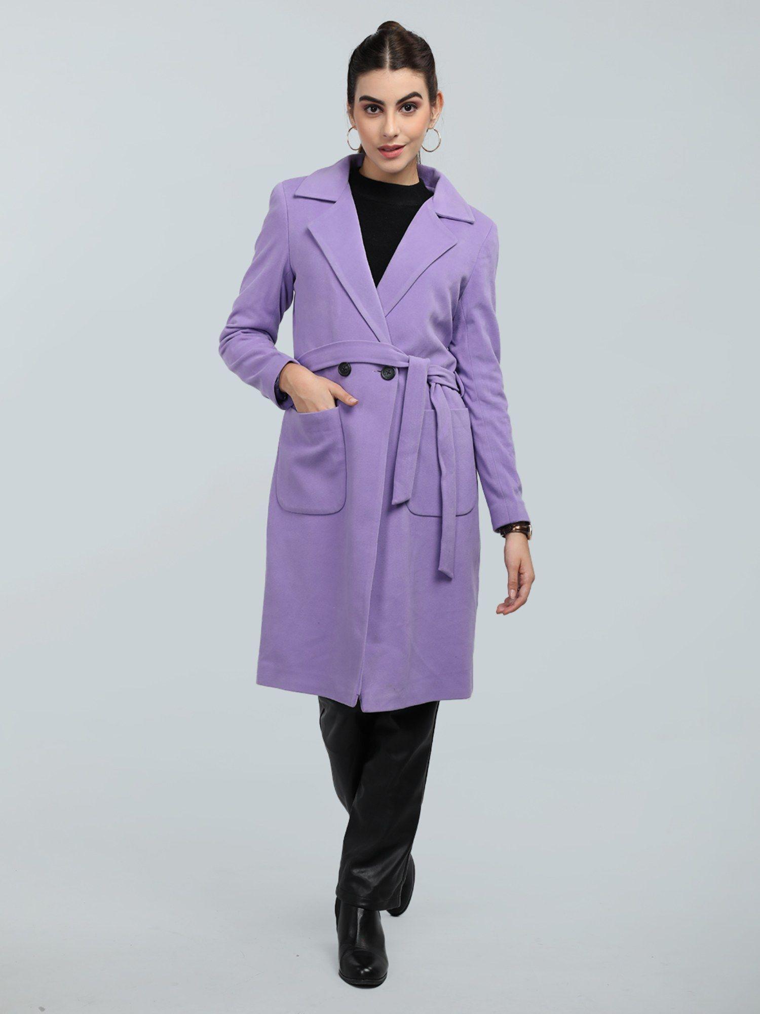 women winter wear stylish lavender coat with belt (set of 2)