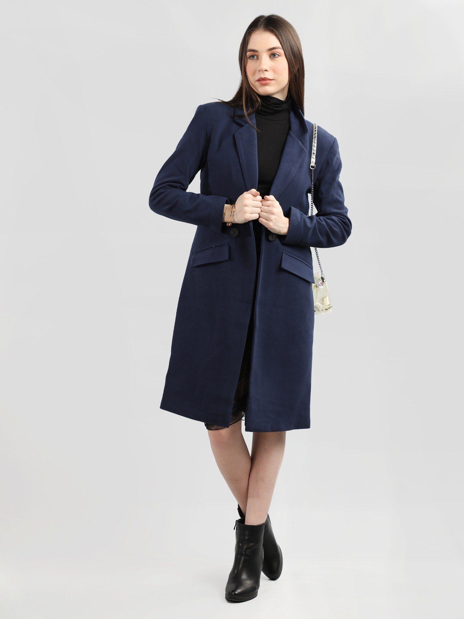 women winter wear stylish navy blue coat