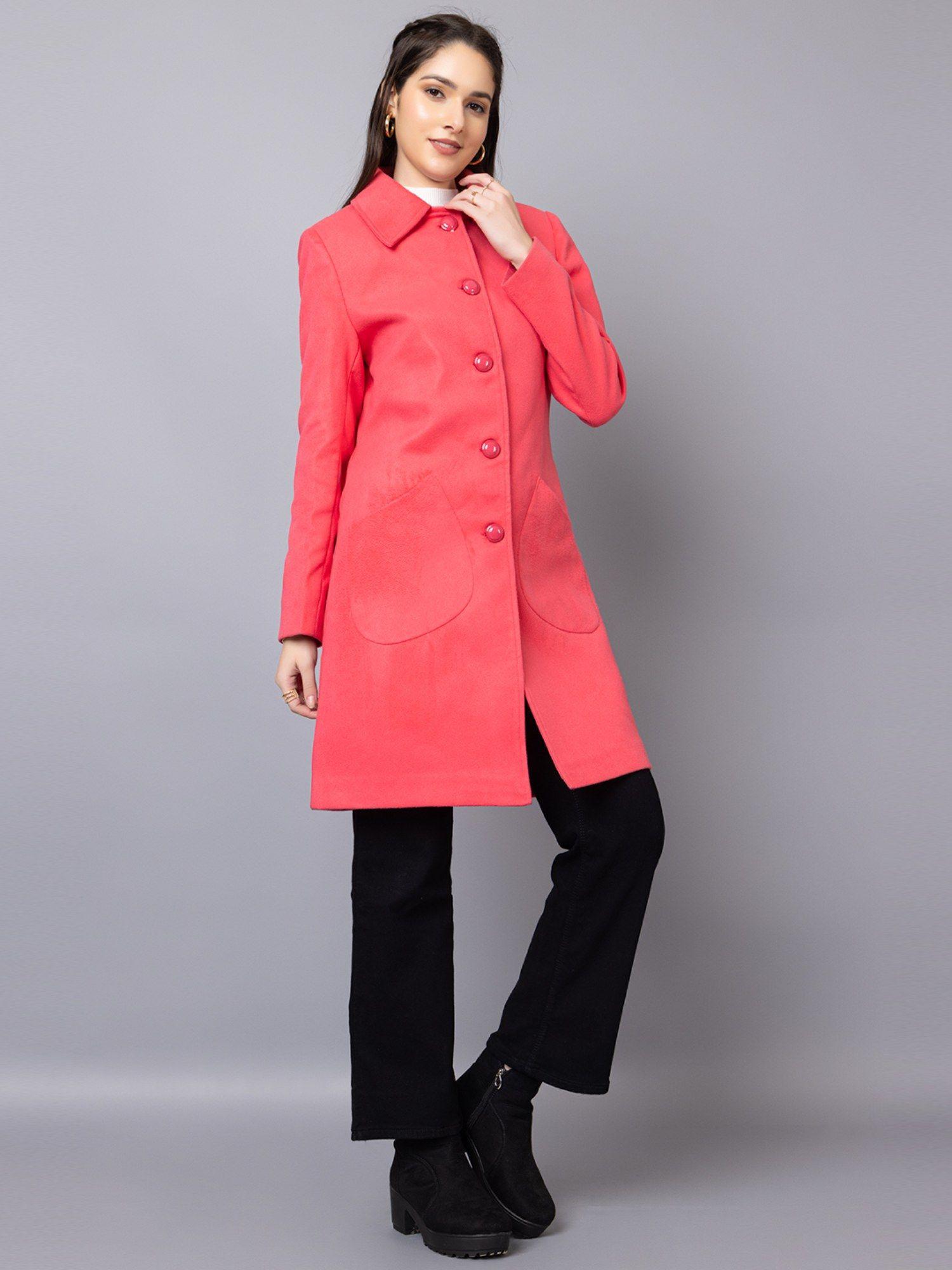 women winter wear stylish pink coat