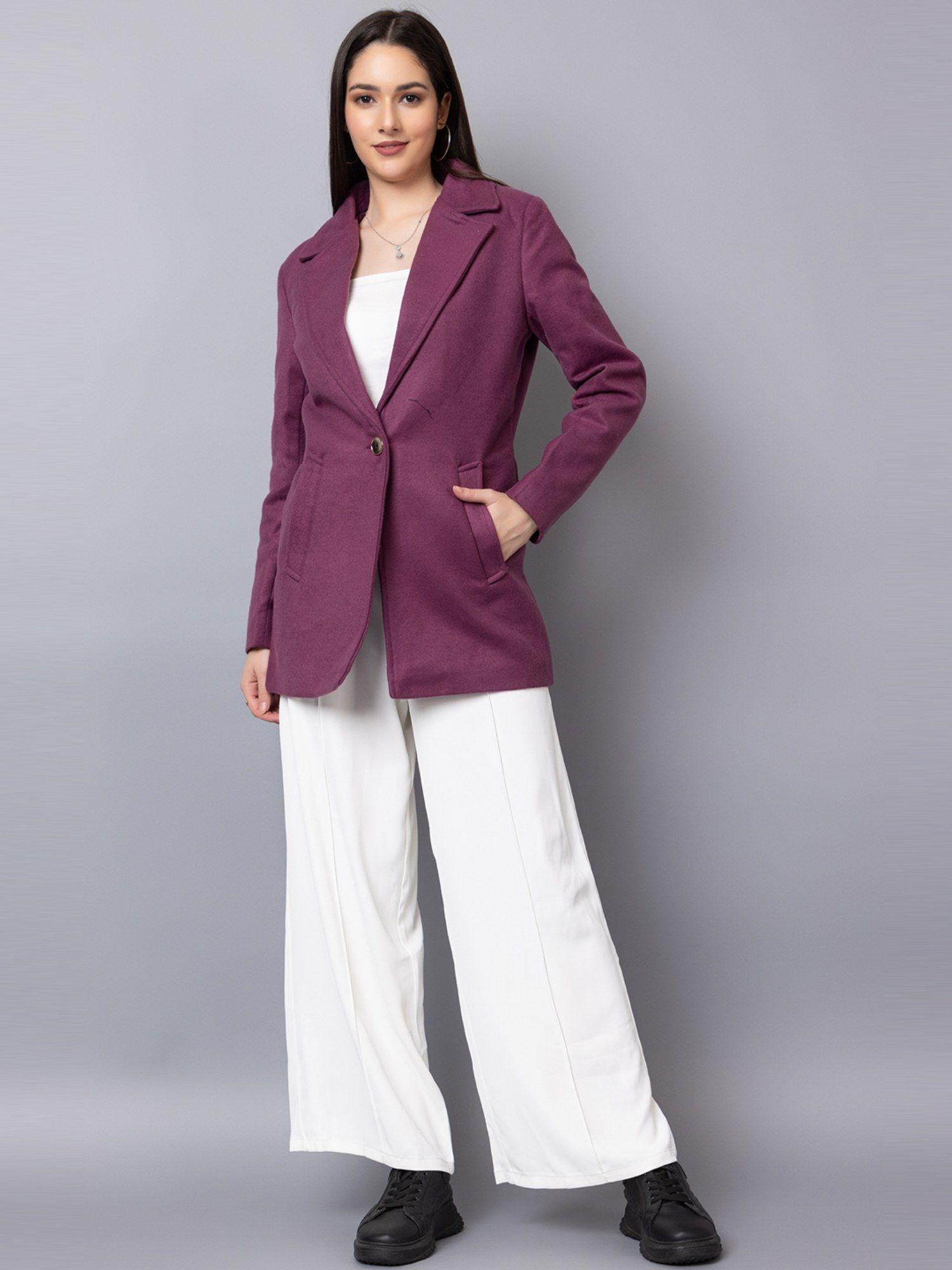 women winter wear stylish purple coat