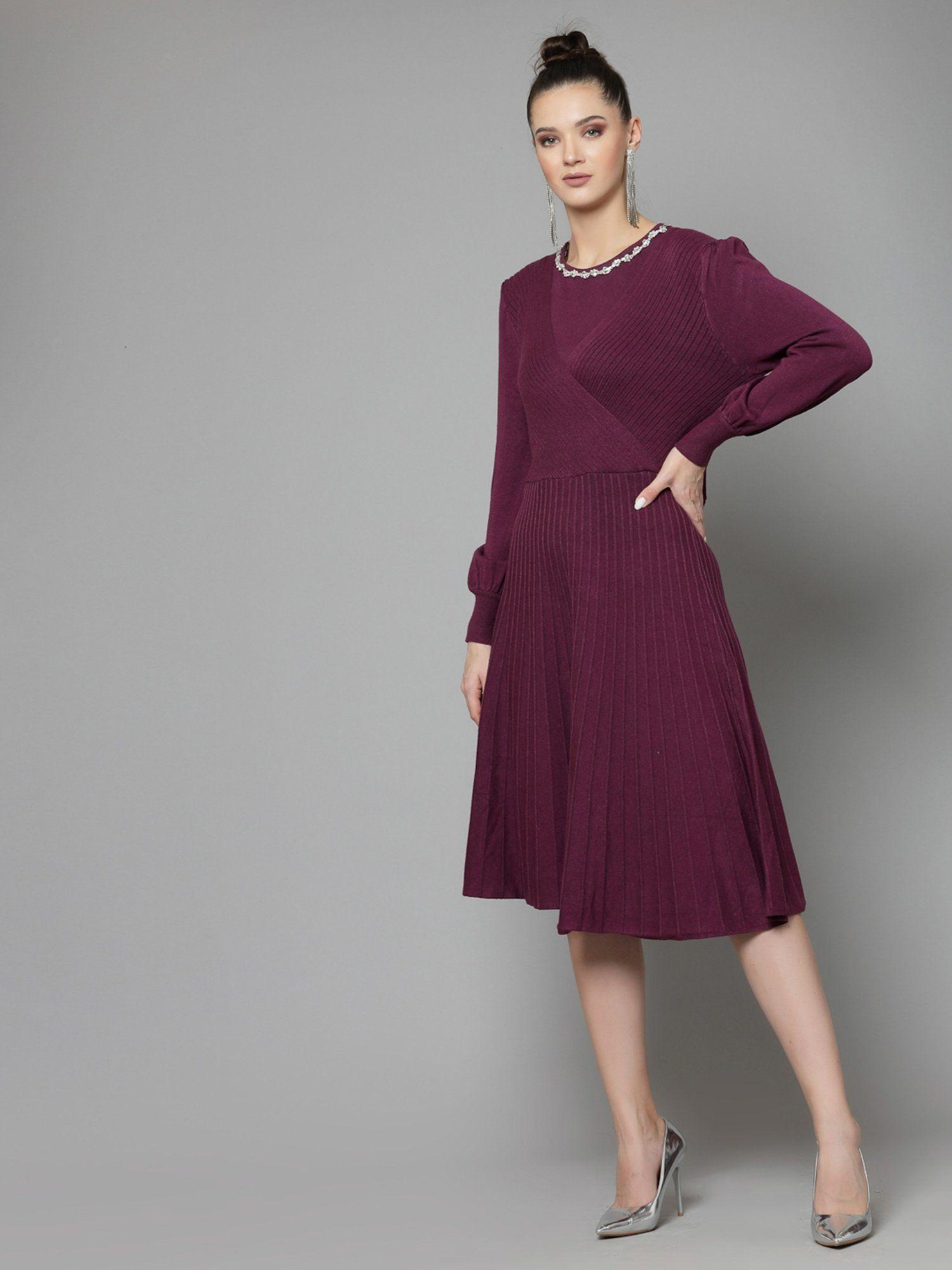 women winter wear wine stylish dress