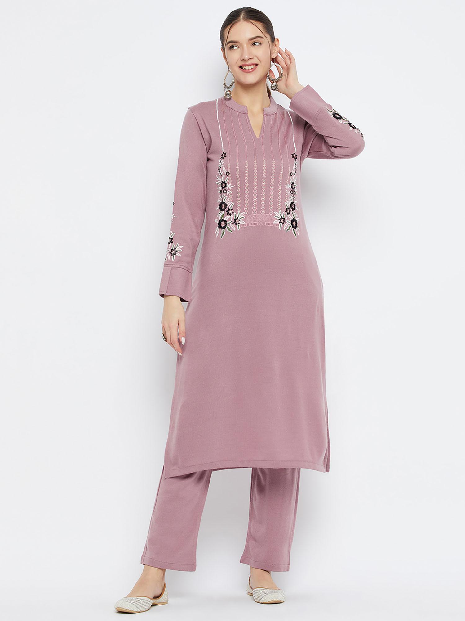 women winterwear embroidered kurta & pant (set of 2)