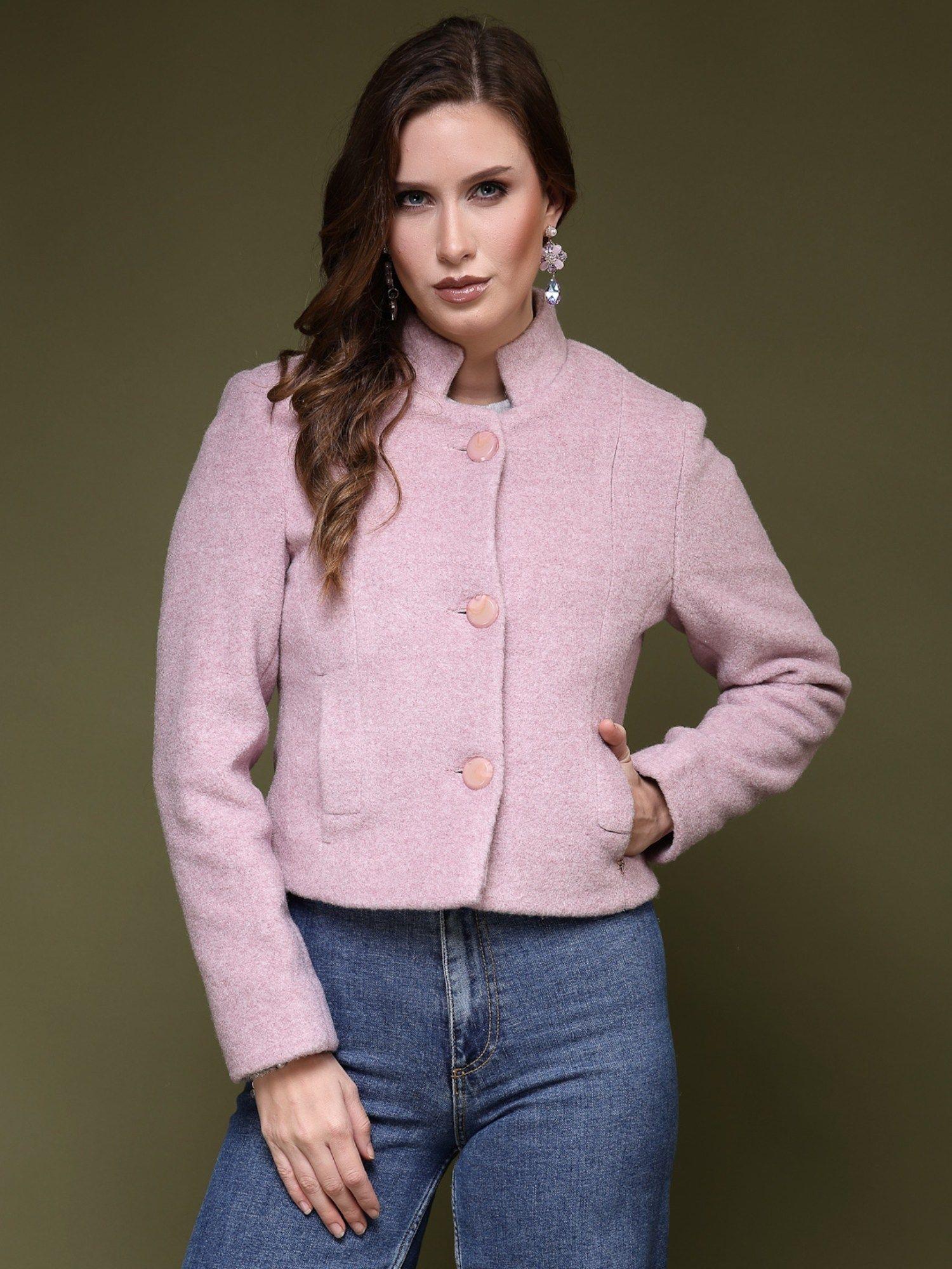 women winterwear lavender solid pea coat