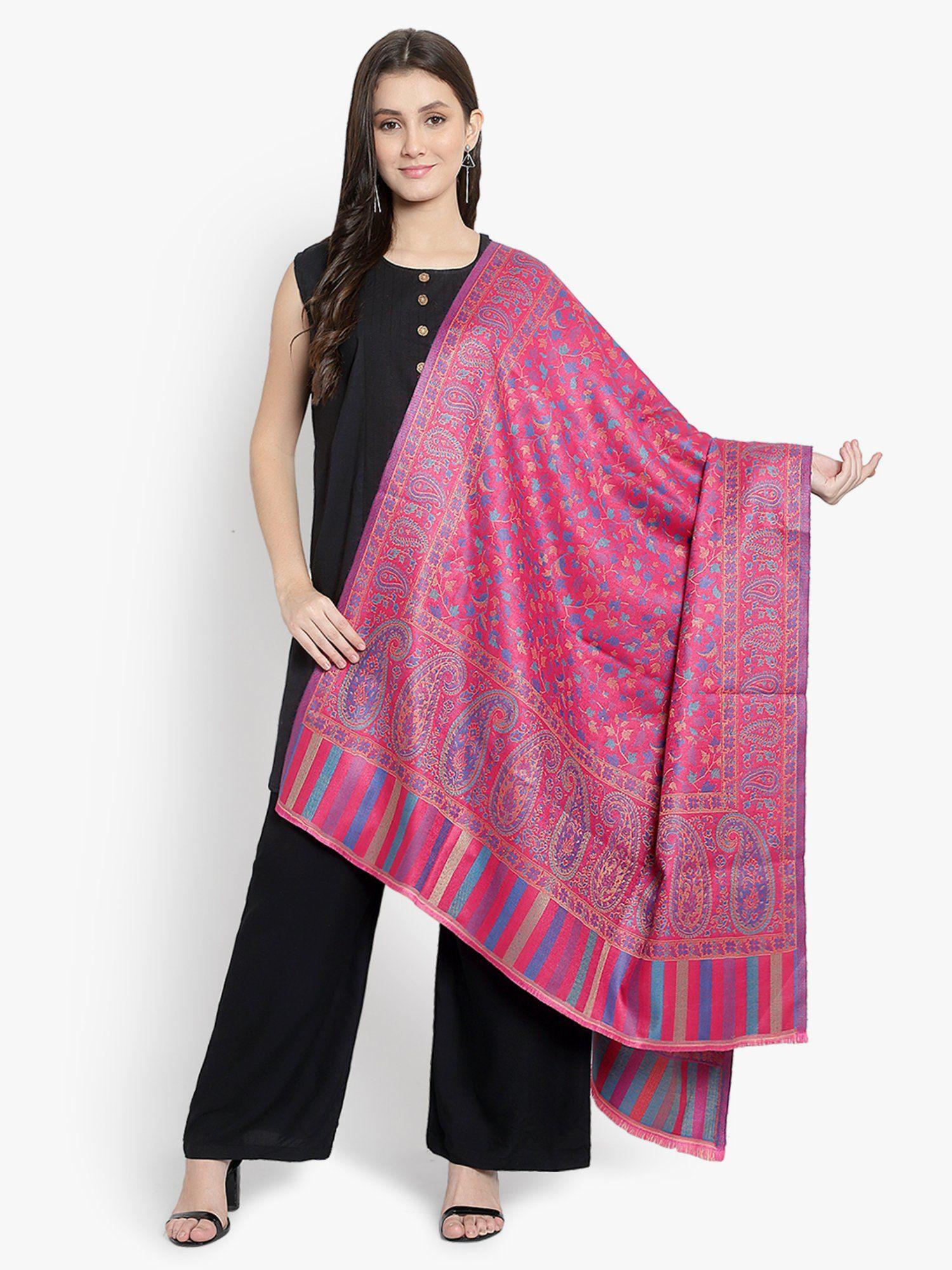 women wool blend pink jacquard woven designer shawl wrap