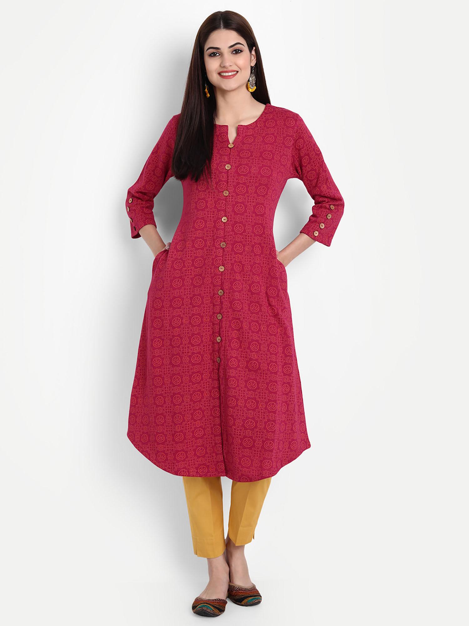 women woolen printed a line kurta red