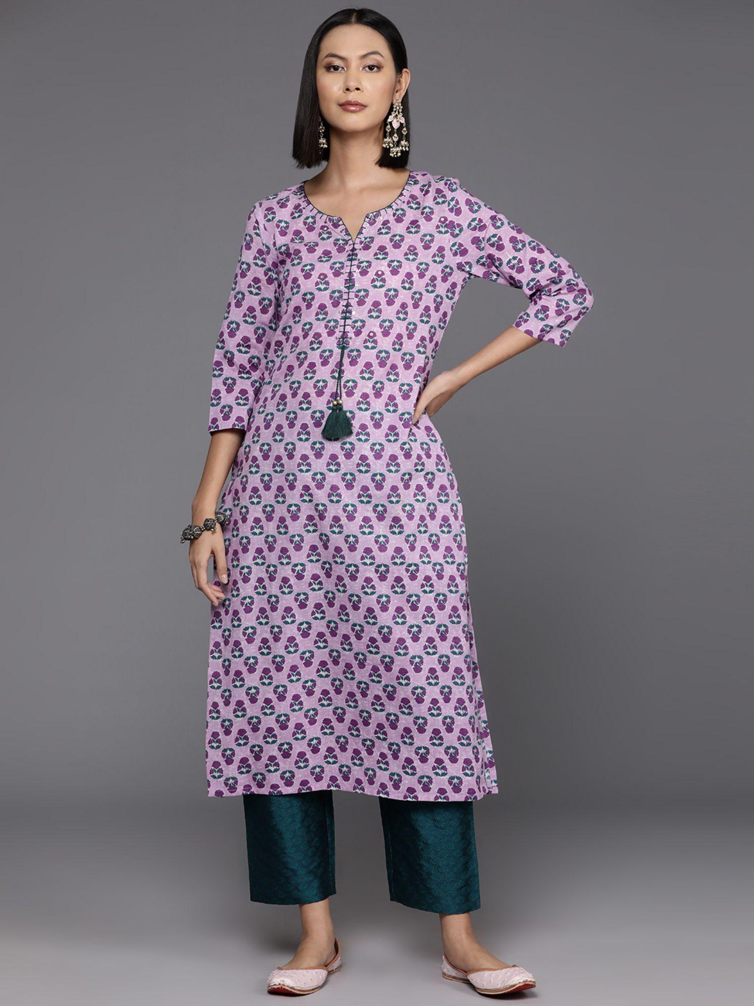 women workwear lavender cotton floral and sequined kurta