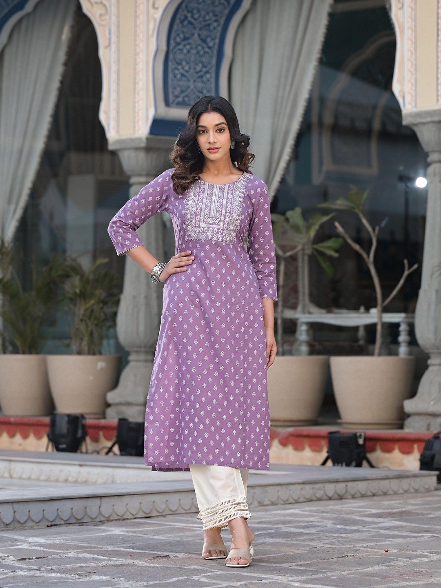 women workwear lavender printed kurta