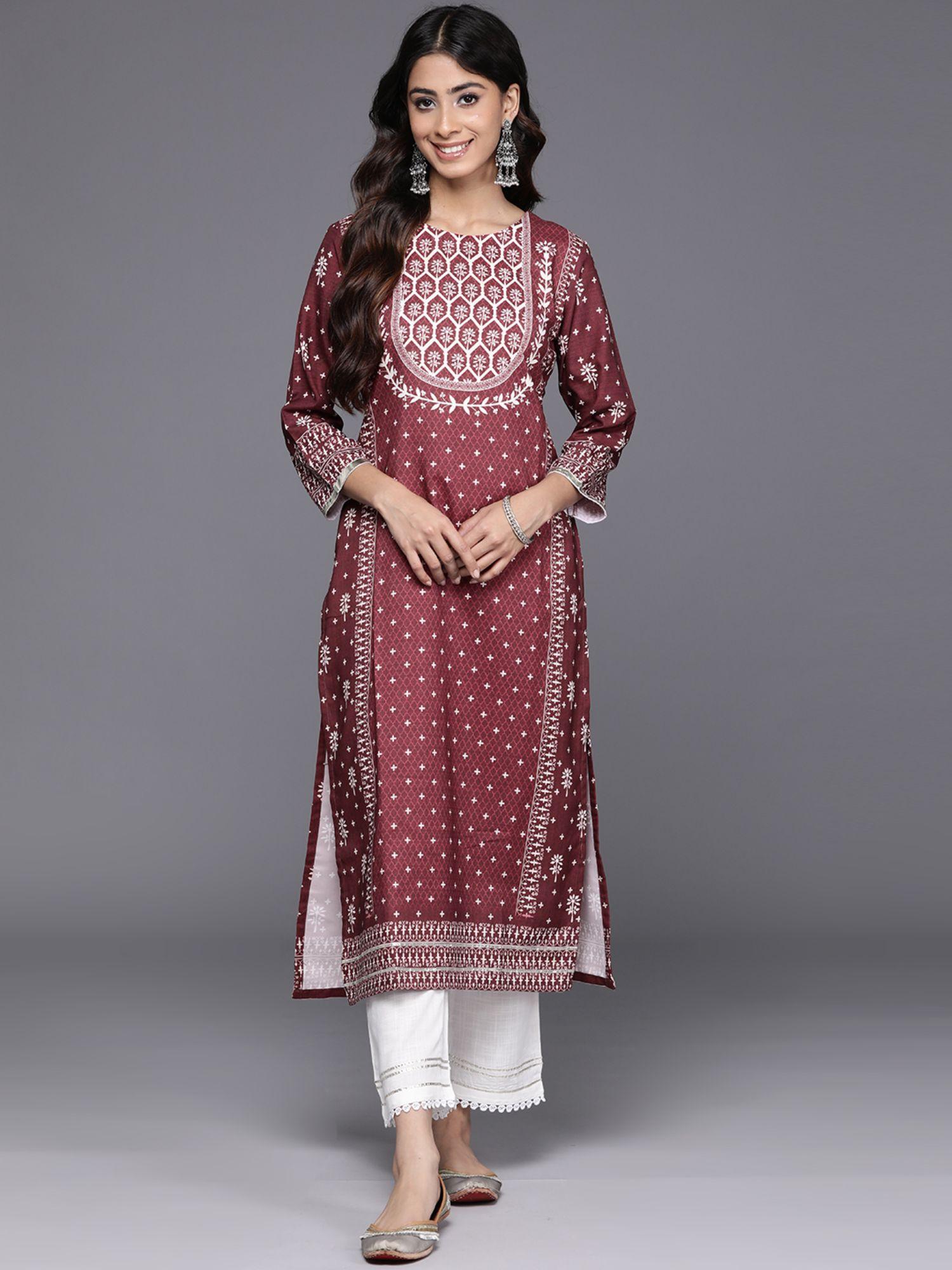 women workwear maroon modal floral printed kurta