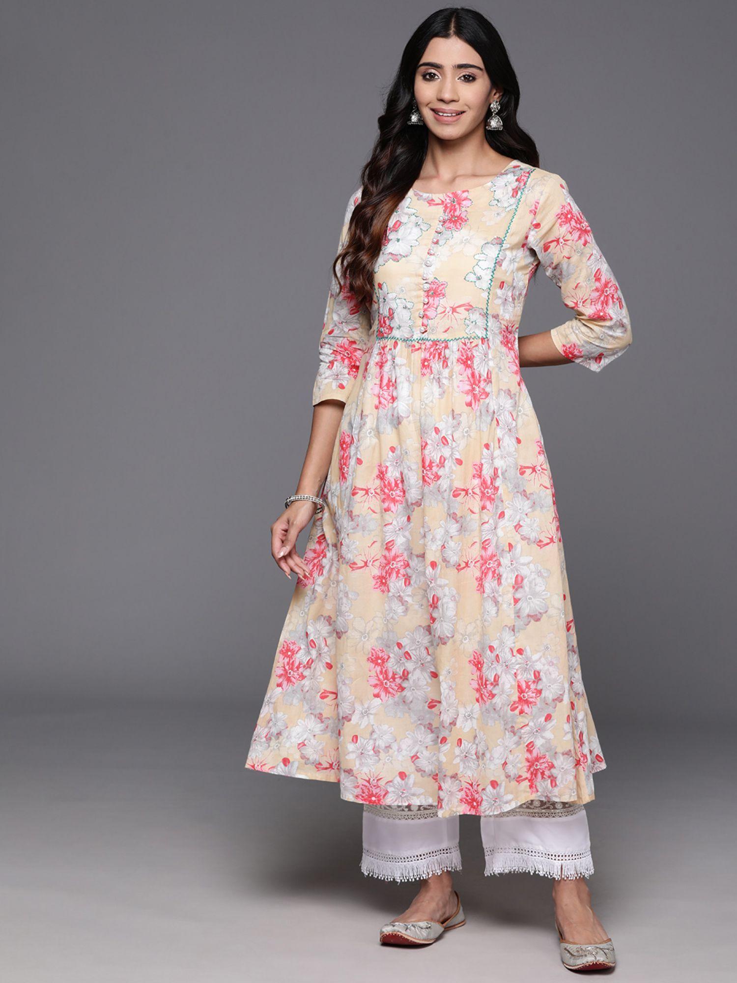 women workwear multi-color cotton floral printed kurta