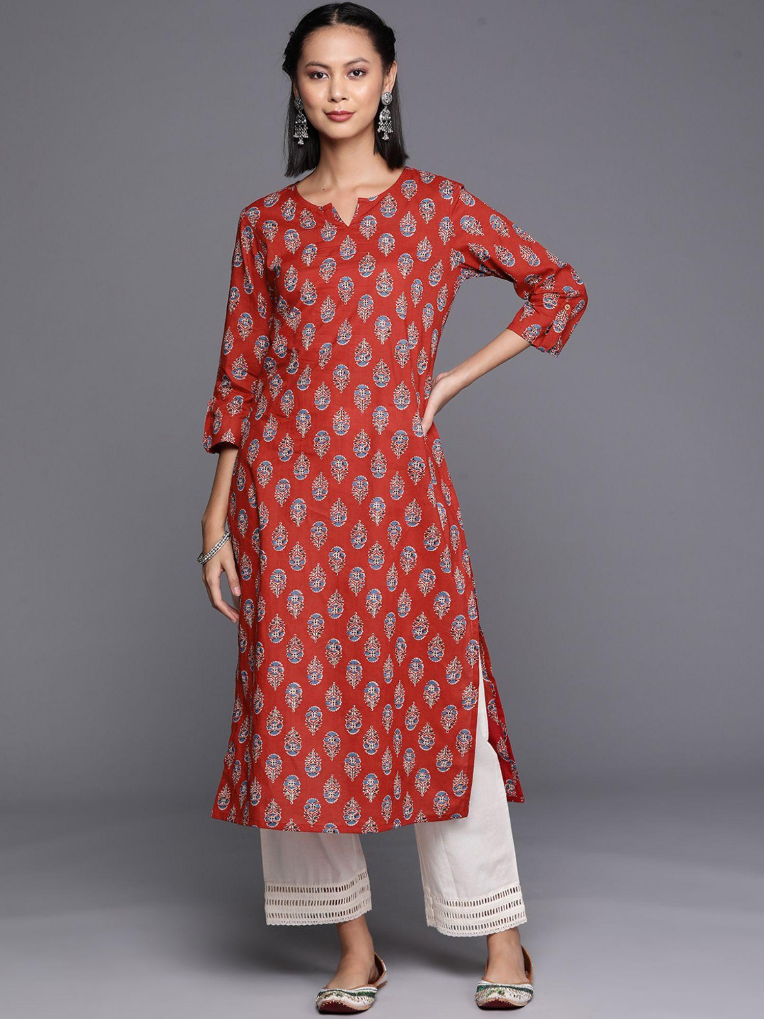 women workwear rust cotton floral printed kurta