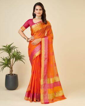 women woven banarasi saree with contrast border