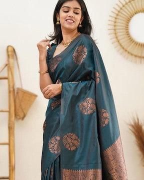 women woven block print saree