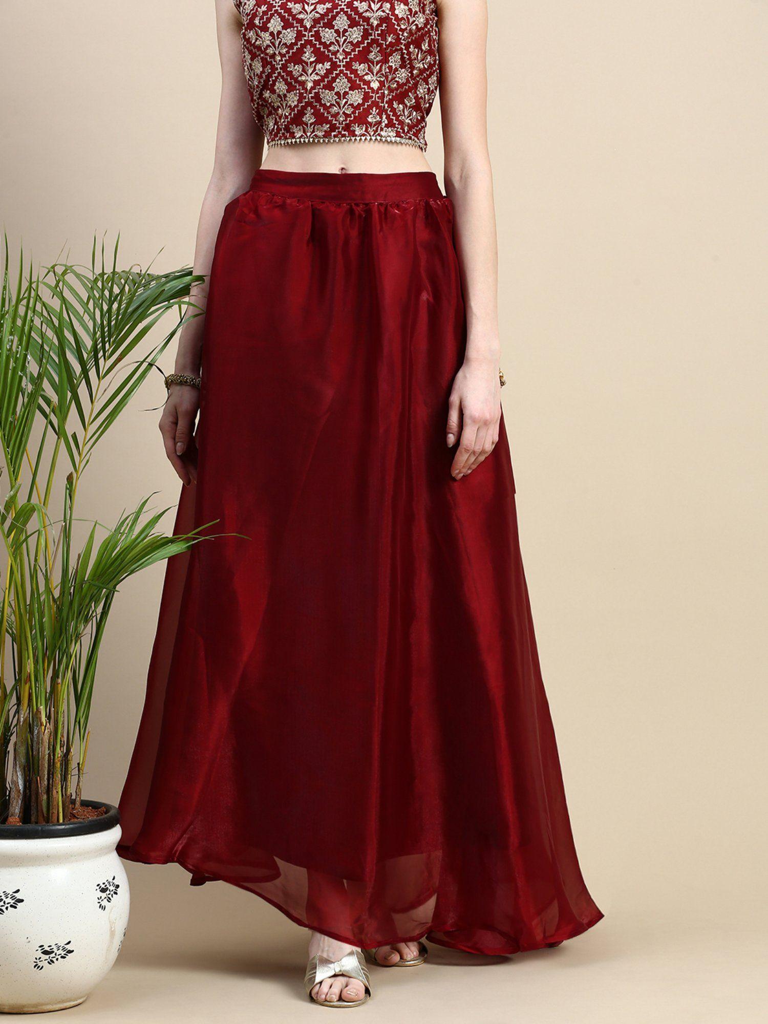 women woven bottom solid polyester ruby red skirt