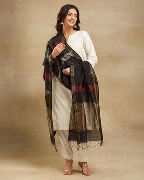 women woven dupatta with tassels