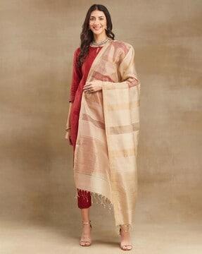 women woven dupatta with tassels