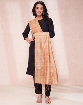 women woven dupatta with tassels