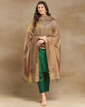 women woven dupatta with tassels