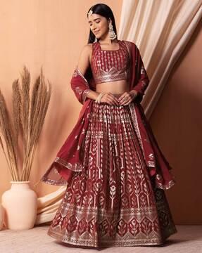 women woven flared lehenga choli set with dupatta