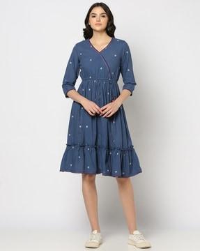 women woven flounce dress