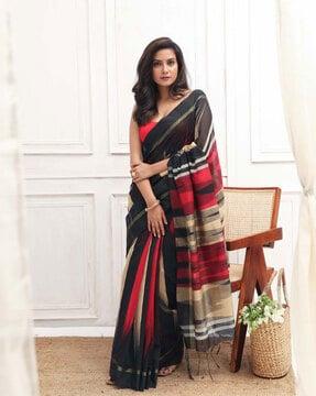 women woven jamdani saree with contrast border