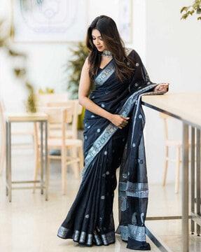 women woven kanjeevaram silk saree with contrast border