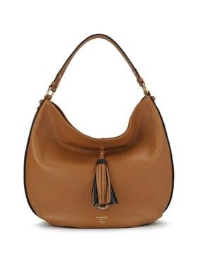 women woven leather hobo bag with tassel