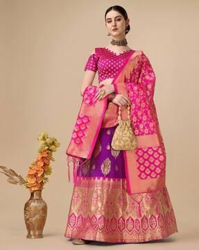 women woven lehenga choli set with dupatta