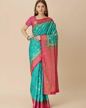 women woven saree with contrast border