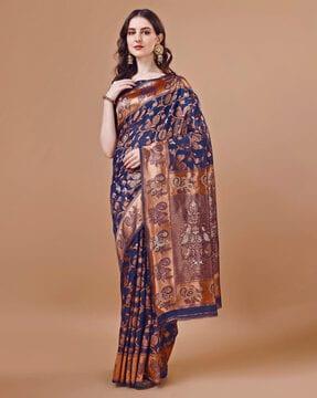 women woven saree with contrast border