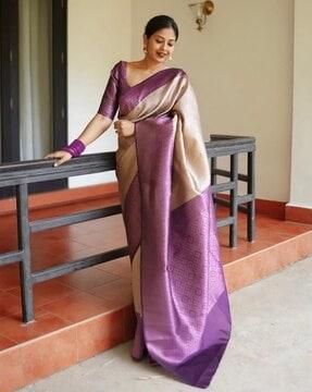 women woven saree with contrast border