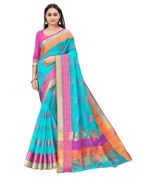 women woven saree with contrast border