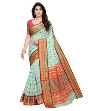 women woven saree with contrast border