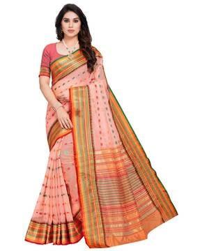 women woven saree with contrast border