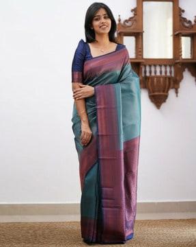 women woven saree with contrast border