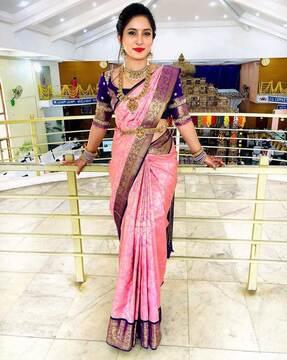 women woven saree with contrast border