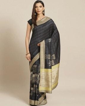 women woven saree with contrast border