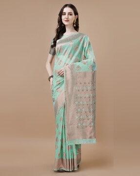 women woven saree with contrast border