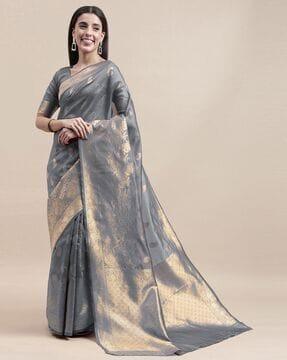 women woven saree with contrast border