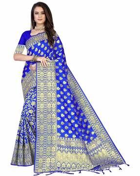 women woven saree with contrast border