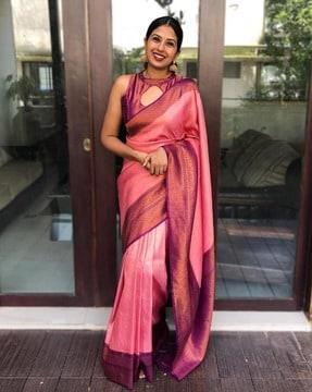 women woven saree with contrast border