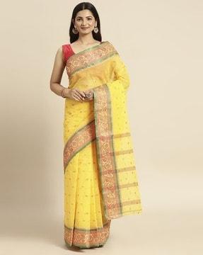 women woven saree with contrast border