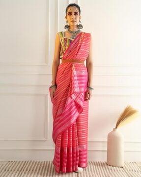 women woven saree with contrast border