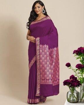 women woven saree with contrast border