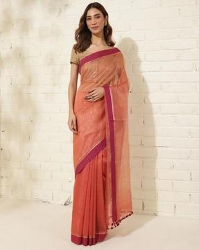 women woven saree with contrast border