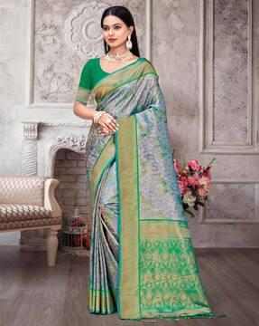 women woven saree with contrast border