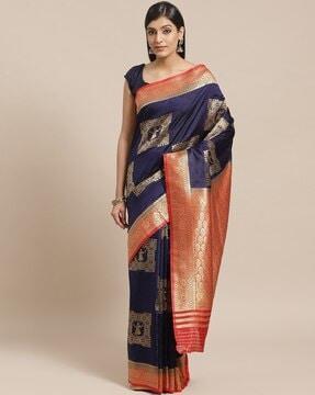 women woven saree with contrast border